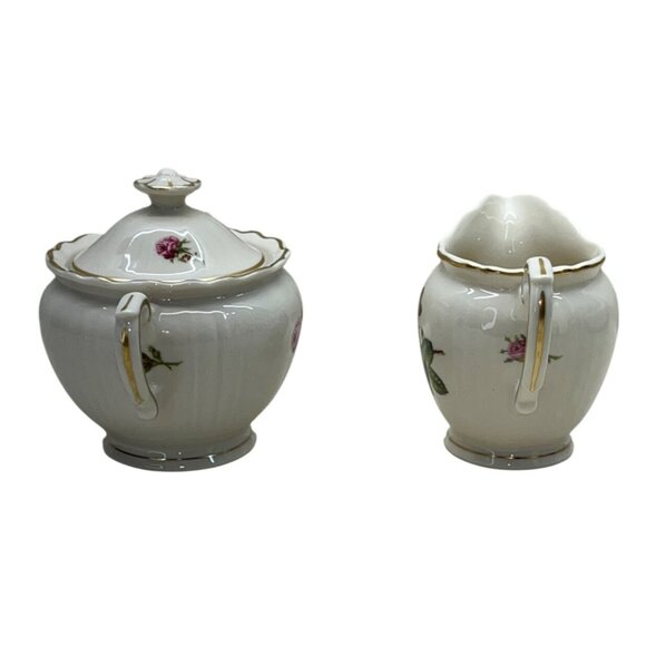 Syracuse China Federal Shape Victoria Rose Creamer and Covered Sugar Bowl - Picture 4 of 7